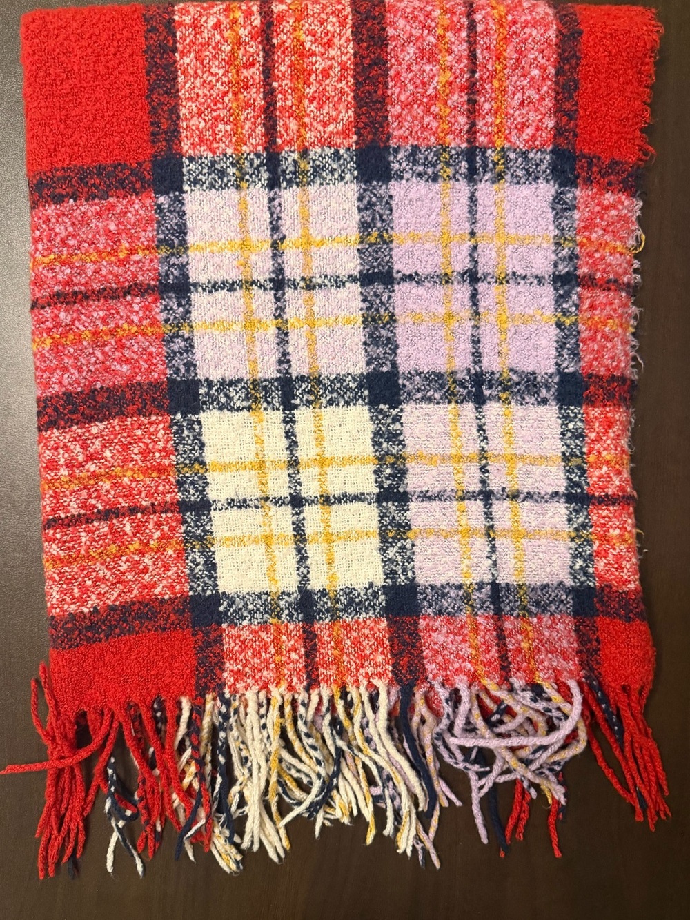 Aerie Oversized Plaid Blanket Scarf Red Pink Navy Fringe